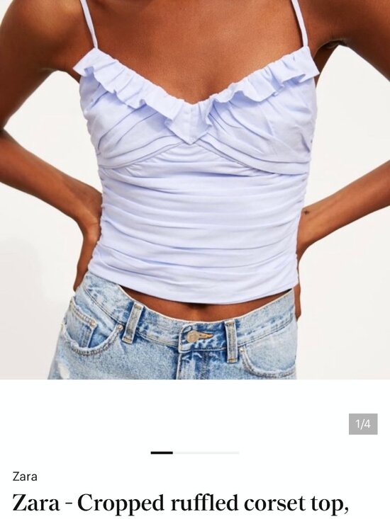 Zara Tops - Zara = Cropped Ruffled Corset Top Size S in Light Blue